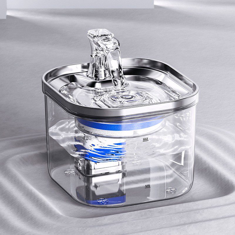 2-liter visible water bucket pet smart water dispenser, clearly showing the water volume and flow rate