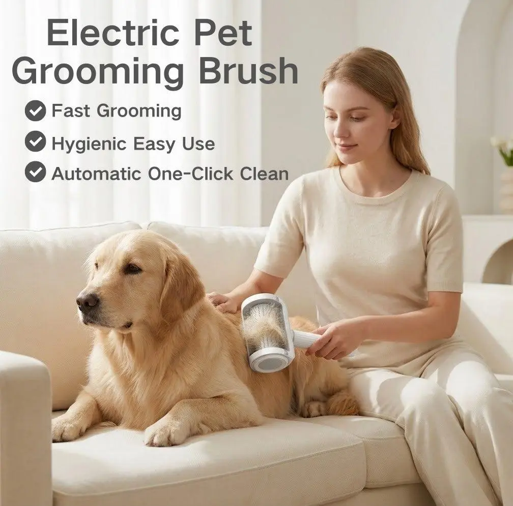 Self-Cleaning Cat Brush for Shedding | Electric Pet Grooming Brush with Mess-Free Hair Collection