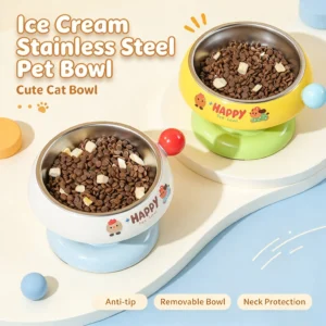 OEM Elevated Stainless Steel Pet Bowl Cute Ice Cream Design with Removable Bowl